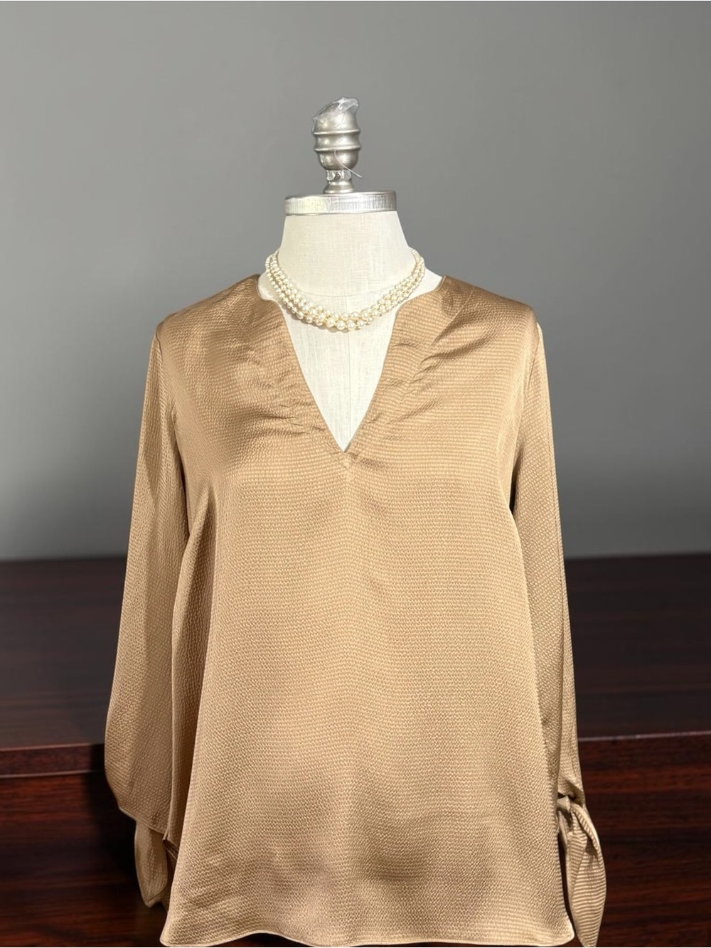 Michael Kors Tan Satin V-Neck Tunic